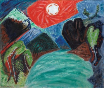 Soleil levant au dessus d'un torrent