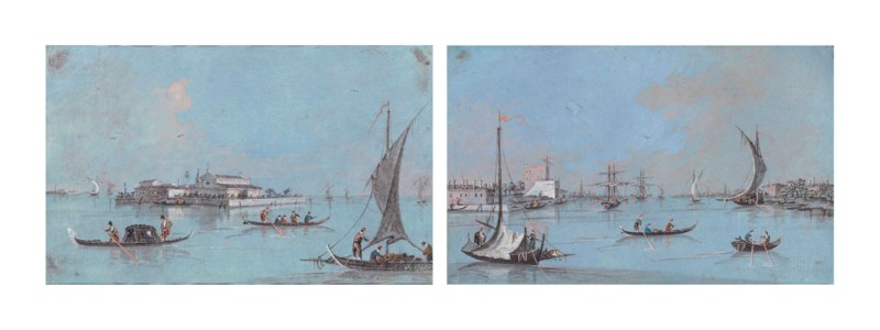 The island of San Lazzaro degli Armeni, Venice; and The port of Venice with the Sant'Andrea fort on the left