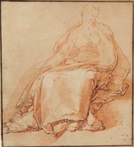 A seated, draped figure