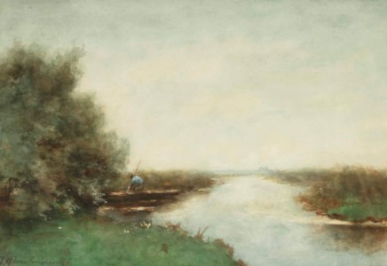 Zomerlandschap; summer landscape with a fisherman