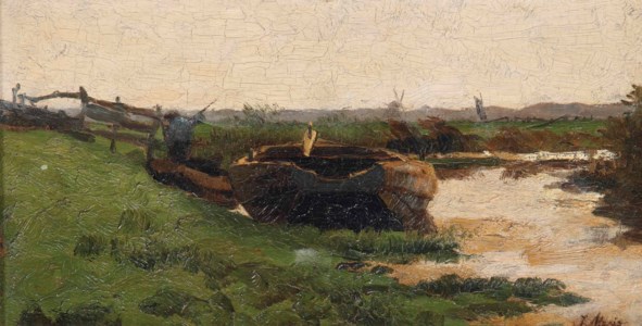 Rowing boat in a polder landscape