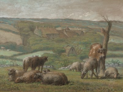 Paysage rural avec vache et moutons : la ferme du Lieu-Bailly