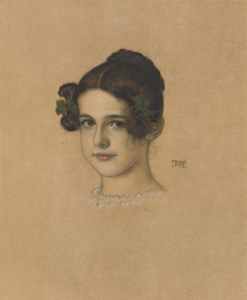 Portrait of Mary with green ribbons