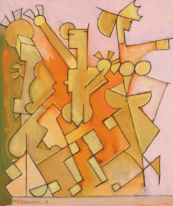 Figures in Orange, Yellow and Pink