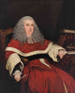 Portrait of John Hyde (c.1737–1796), Judge of the Supreme Court, Bengal, three-quarter length, in robes and wig, at a writing table