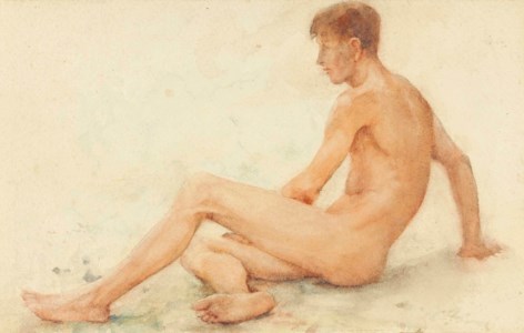 Study of a male nude, seated, turning away to the right