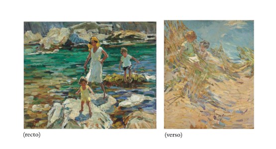 Green Waters - Spanish Coast (recto); and Two children in the dunes (verso)