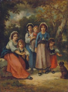 Trois Bohémiennes et trois enfants (Mme Diaz et Marie)