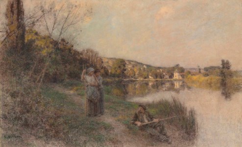 Fin de belle journée, soleil couchant, pêcheur