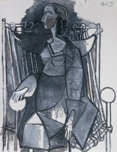 Pablo Picasso, Femme assise dans un fauteuil tressé, en gris (Françoise)