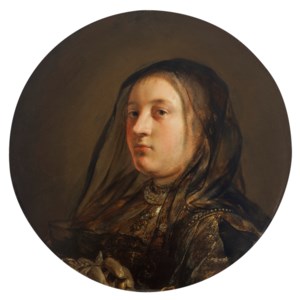 Portrait of an elegant lady, bust-length, in a gown and black veil