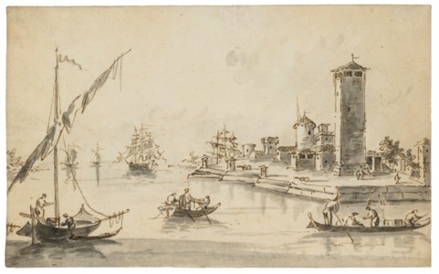 Two views in the Venetian Lagoon: The harbor of Malamocco ; and The Lazzaretto Vecchio