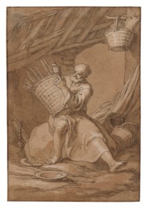 Saint Arsenius the Great (of Skete) in his cell, waving a basket