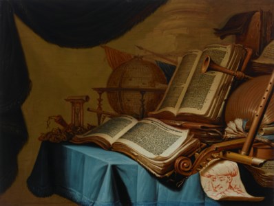 A vanitas still life with musical instruments