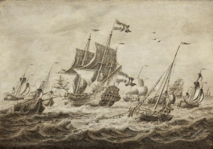 A Dutch convoy in the herring fleet – a penschilderij
