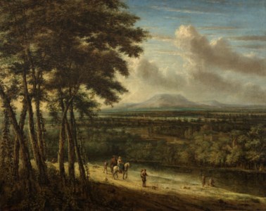 Extensive landscape with figures near a river
