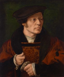 Joos van Cleve, Portrait of a gentleman holding gloves, half-length