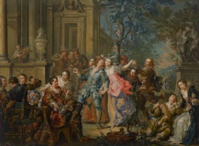 An elegant company making merry in a palace garden