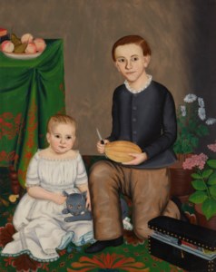 CHILDREN WITH MELON AND CAT