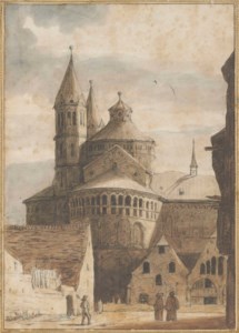 The Sankt Aposteln basilica, Cologne, seen from the North ( recto ); A partial study of the same ( verso )