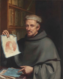 Portrait of Fra Bonaventura Bisi (1601-1659), called Il Pittorino , half-length, holding a drawing of Alfonso IV, Duke of Modena