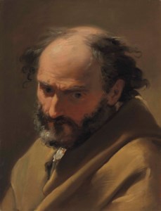 A bearded man, bust-length, in a brown cape