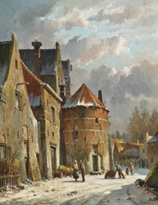 Figures on a Dutch street, winter