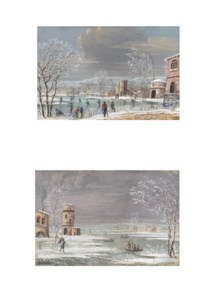 Les patineurs; et Barques dans un paysage d'hiver