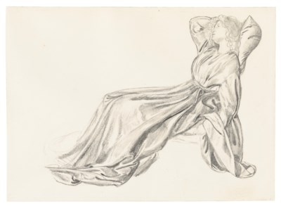 Portrait of Fanny Cornforth, reclining in a chair, for 'Laus Veneris'; with figure studies for 'Clerk Saunders' (on the reverse)