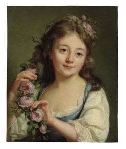 A young girl with a garland of roses