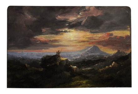 Mountainous landscape at sunset
