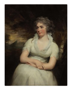 Portrait of Dame Helen Houston of Clerkington, seated, three-quarter-length, in a white dress