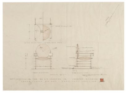 Important Drawing of an Officer's Chair for the S.C. Johnson & Son Administration Building, Racine, Wisconsin, circa 1937