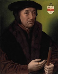 Portrait of Jean Wyts, Watergraaf of Mechelen (d. 1533), half-length, in a cap and fur-trimmed jacket, holding a rod of office in his left hand