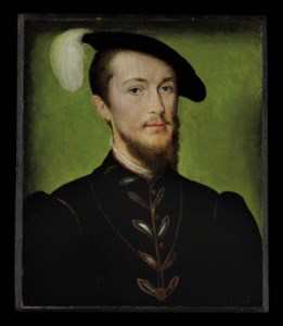 Portrait of the duc d'Étampes, bust-length, in a black tunic with a gold chain, white collar and plumbed black hat