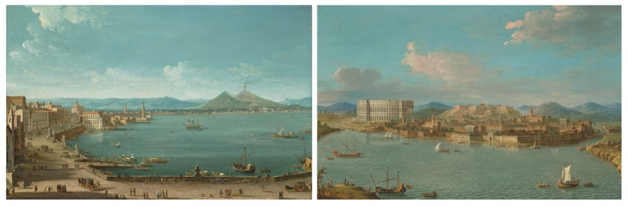 Naples with the Bay of Santa Lucia and Vesuvius beyond; Pula, with the Pula Arena