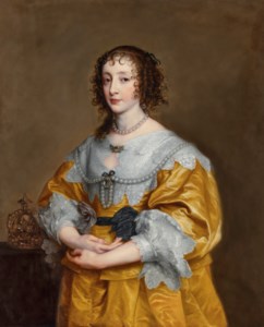 Portrait of Queen Henrietta Maria, three-quarter-length, in a gold gown