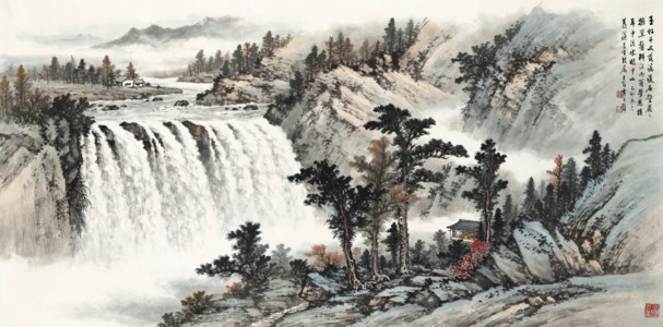 Conversation by the Majestic Waterfall