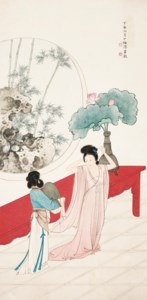Lady Dressing in Front of a Mirror