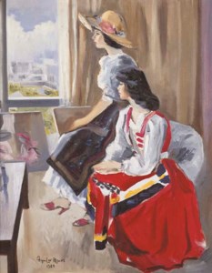 Two young girls in an interior