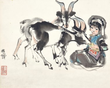 Girl and Goats