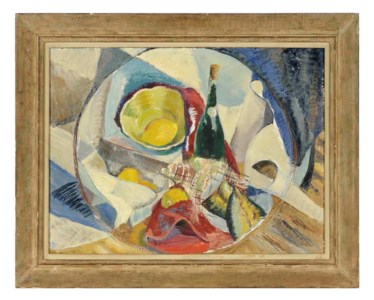 Still Life with lemons and a bottle of wine