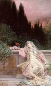A clandestine courtship on a terrace, Florence beyond