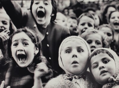 Children watching Puppet Theater in the Tuileries Gardens, Paris, 1964
