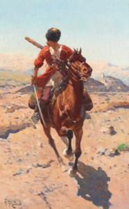 A Cossack galloping on horseback
