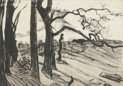 Bare trees and distant farm, Pont-Aven