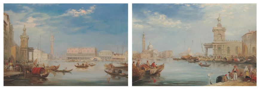 Venice looking towards the Doge's Palace, the Piazzetta and the Biblioteca; and The Dogana looking towards San Giorgio Maggiore, Venice