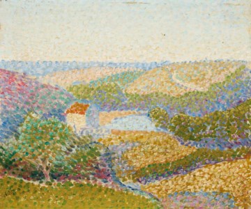 Paysage, maison toit rouge