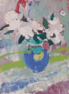 Flowers in a blue jug