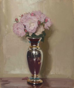 Pink Roses in a Silver Lustre Vase